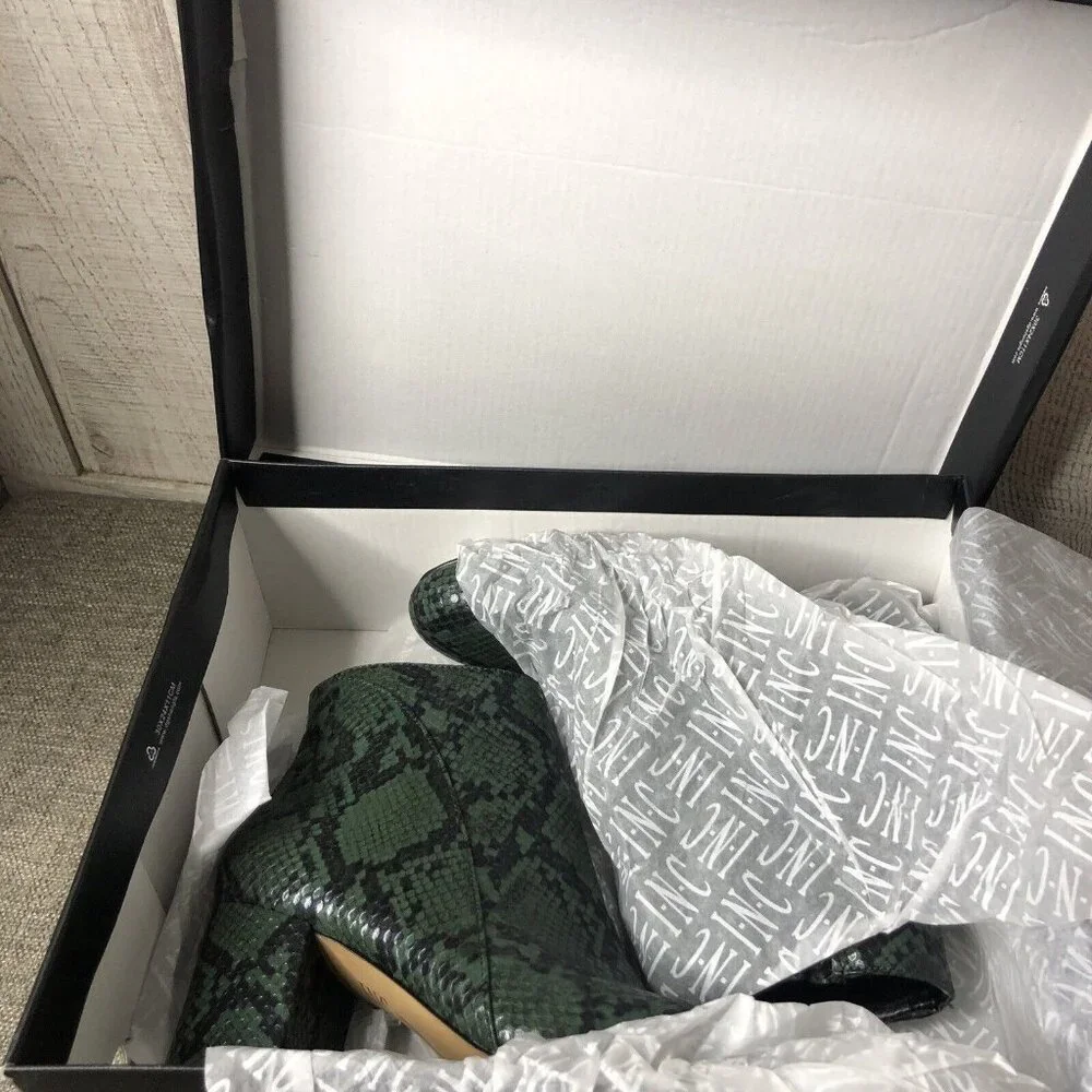 Womens INC Inernational Concepts Green Black Snakeskin Print Ankle Boots Size 5 - Picture 7 of 7